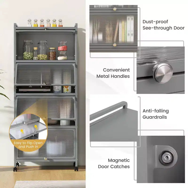 Meuble de rangement de cuisine Costway à 5 niveaux, desserte mobile pour micro-ondes avec portes basculantes, blanc/noir/gris/vert