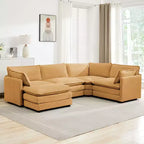Canapé sectionnel modulaire moderne 5 places en velours côtelé, surdimensionné, 288 cm (L) x 201 cm (l), avec pouf, canapé en forme de U avec canapé d'angle, HYLEORY