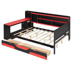 Lit de repos Gamer Hub avec bureau, lumières RGB, station de recharge, tiroirs de rangement et tête de lit bibliothèque
