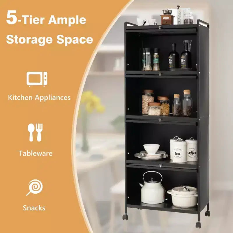 Meuble de rangement de cuisine Costway à 5 niveaux, desserte mobile pour micro-ondes avec portes basculantes, blanc/noir/gris/vert