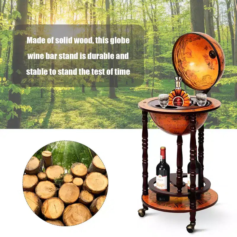 Bar globe porte-bouteilles Costway 17,5 po en bois style italien du XVIe siècle