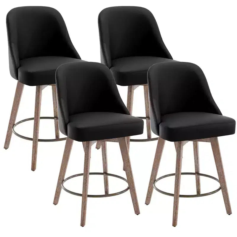 Lot de 4 tabourets de bar pivotants Bekrvio 26 pouces à hauteur de comptoir avec dossiers et pieds en bois, tabourets de bar rembourrés en tissu lin/similicuir pour îlot de cuisine