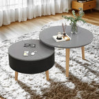 Table basse ronde moderne en bois noir et blanc avec rangement