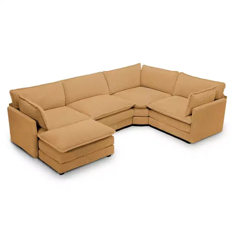 Canapé sectionnel modulaire moderne 5 places en velours côtelé, surdimensionné, 288 cm (L) x 201 cm (l), avec pouf, canapé en forme de U avec canapé d'angle, HYLEORY