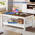 Table basse d'appoint en bois style rustique avec grande étagère de rangement