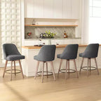 Lot de 4 tabourets de bar pivotants Bekrvio 26 pouces à hauteur de comptoir avec dossiers et pieds en bois, tabourets de bar rembourrés en tissu lin/similicuir pour îlot de cuisine