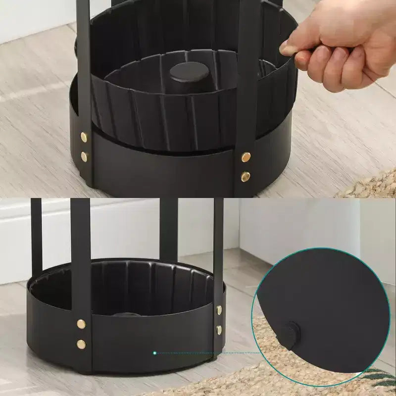Porte-parapluies en acier avec égouttoir - Organiseur 4 crochets pour entrée, résistant à la rouille, rangement multifonctionnel, noir mat