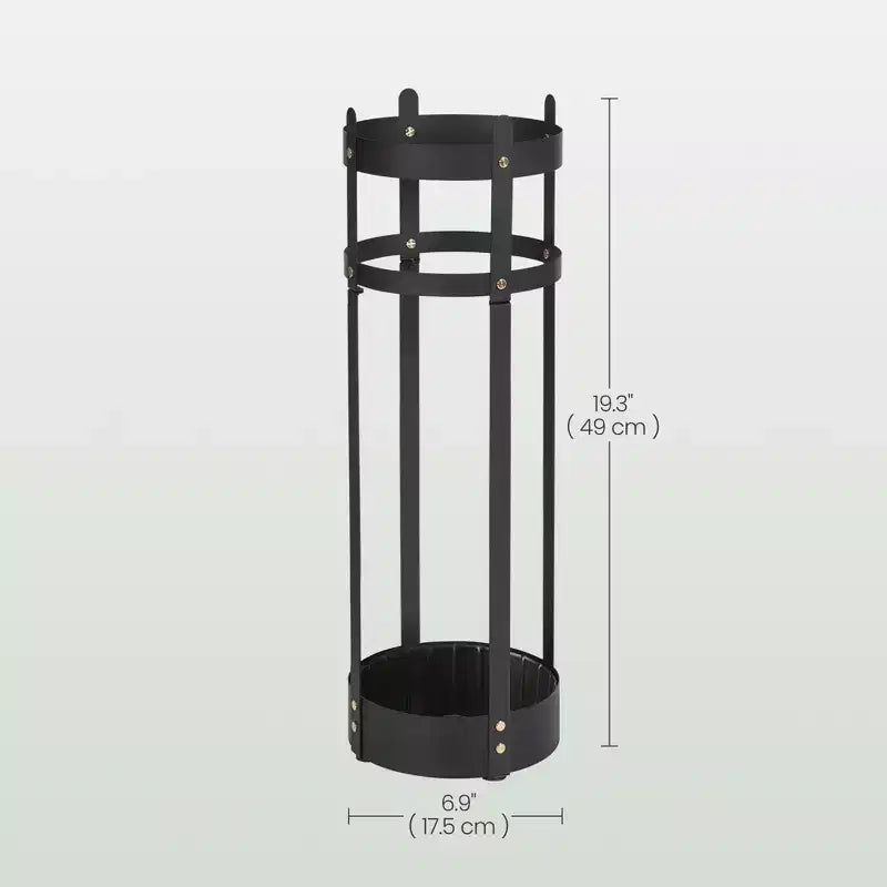 Porte-parapluies en acier avec égouttoir - Organiseur 4 crochets pour entrée, résistant à la rouille, rangement multifonctionnel, noir mat