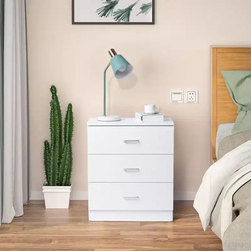 Commode 3 tiroirs en panneaux de particules blancs, 56 cm de large