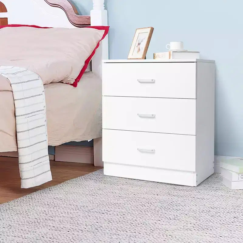 Commode 3 tiroirs en panneaux de particules blancs, 56 cm de large