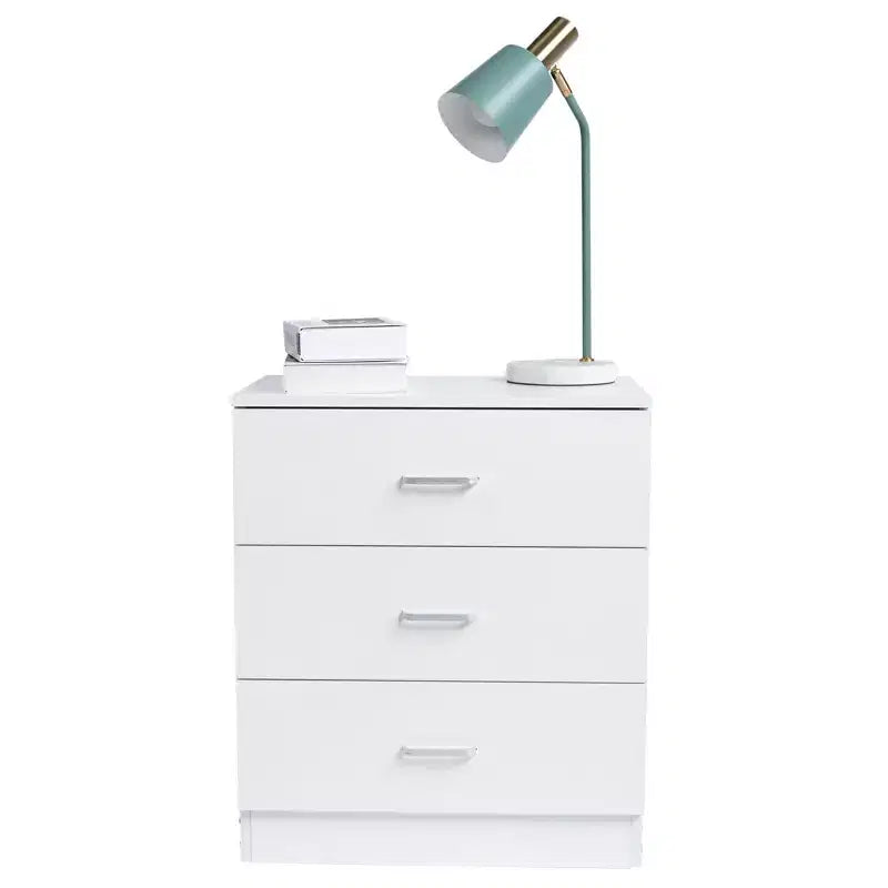 Commode 3 tiroirs en panneaux de particules blancs, 56 cm de large