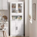67 Tall Bathroom Cabinet, Freestanding Storage Cabinet with Glass Doors and Adjustable Shelves and Drawers,