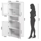 Meuble de salle de bain haut de 170 cm, armoire de rangement autoportante avec portes vitrées, étagères réglables et tiroirs,
