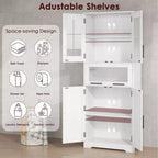 Meuble de salle de bain haut de 170 cm, armoire de rangement autoportante avec portes vitrées, étagères réglables et tiroirs,