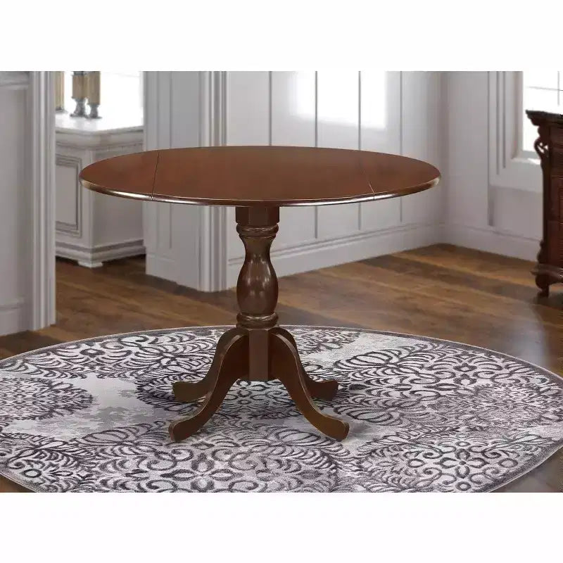 Table à manger en bois d'acacia offrant une texture boisée avec deux rallonges abattantes de 23 cm
