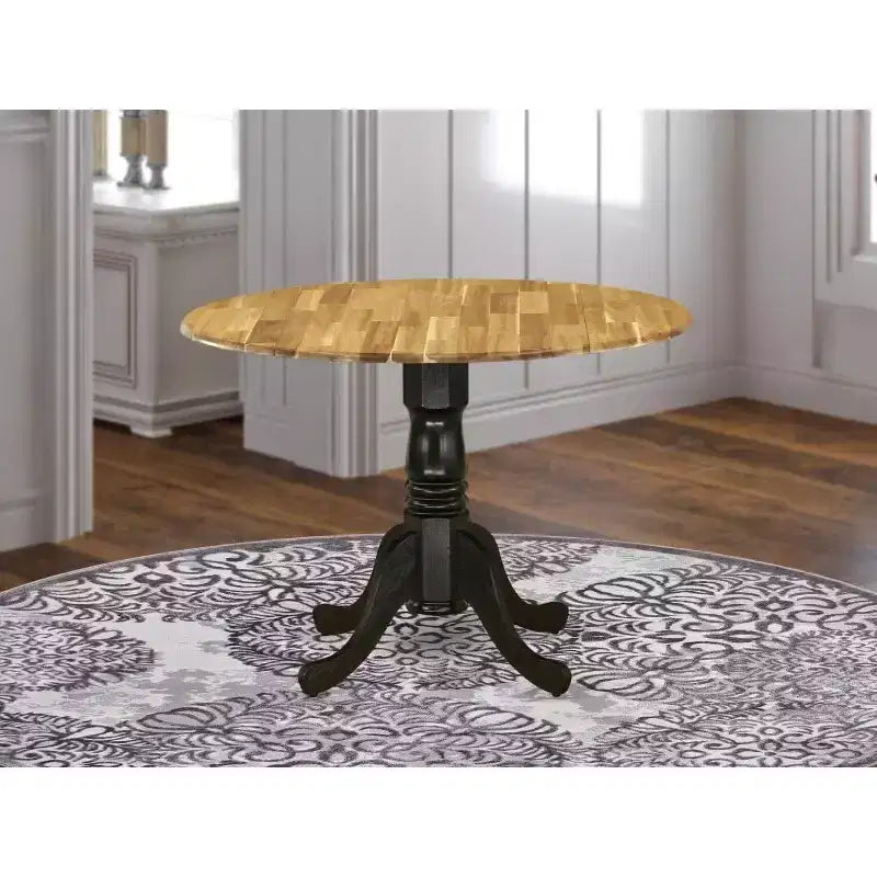 Table à manger en bois d'acacia offrant une texture boisée avec deux rallonges abattantes de 23 cm
