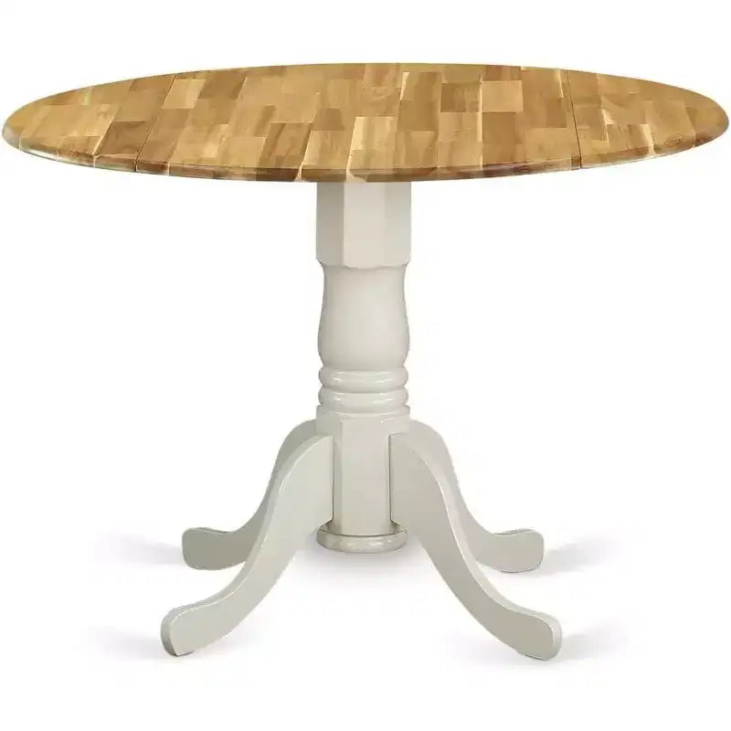 Table à manger en bois d'acacia offrant une texture boisée avec deux rallonges abattantes de 23 cm
