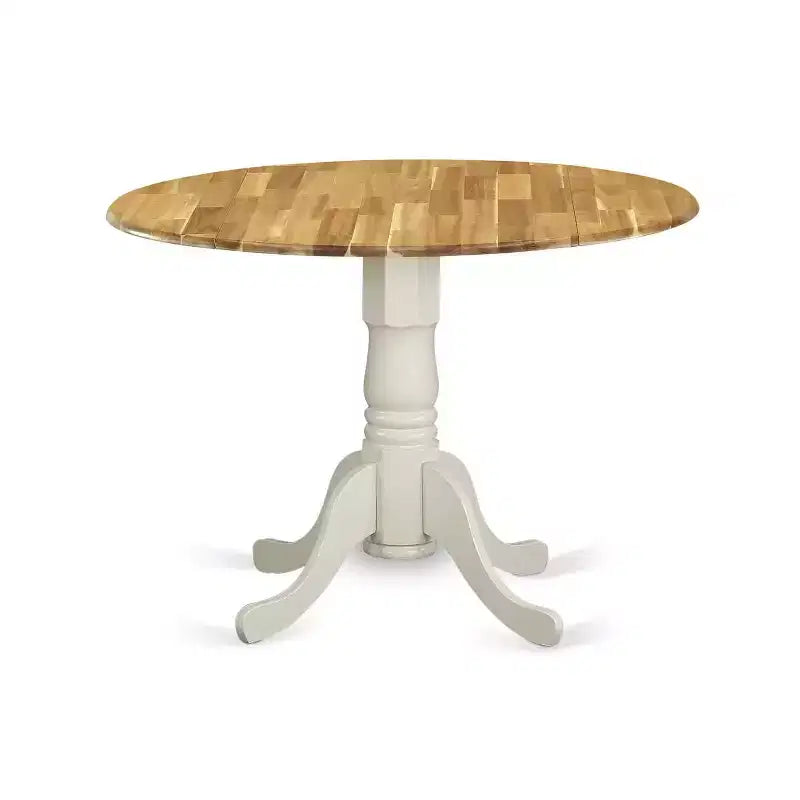 Table à manger en bois d'acacia offrant une texture boisée avec deux rallonges abattantes de 23 cm