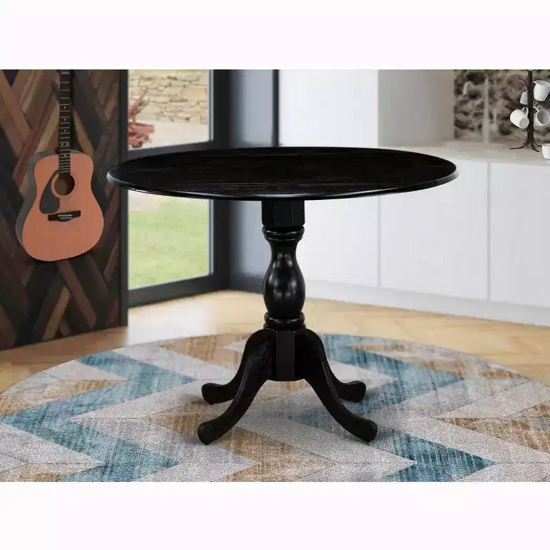 Table à manger en bois d'acacia offrant une texture boisée avec deux rallonges abattantes de 23 cm