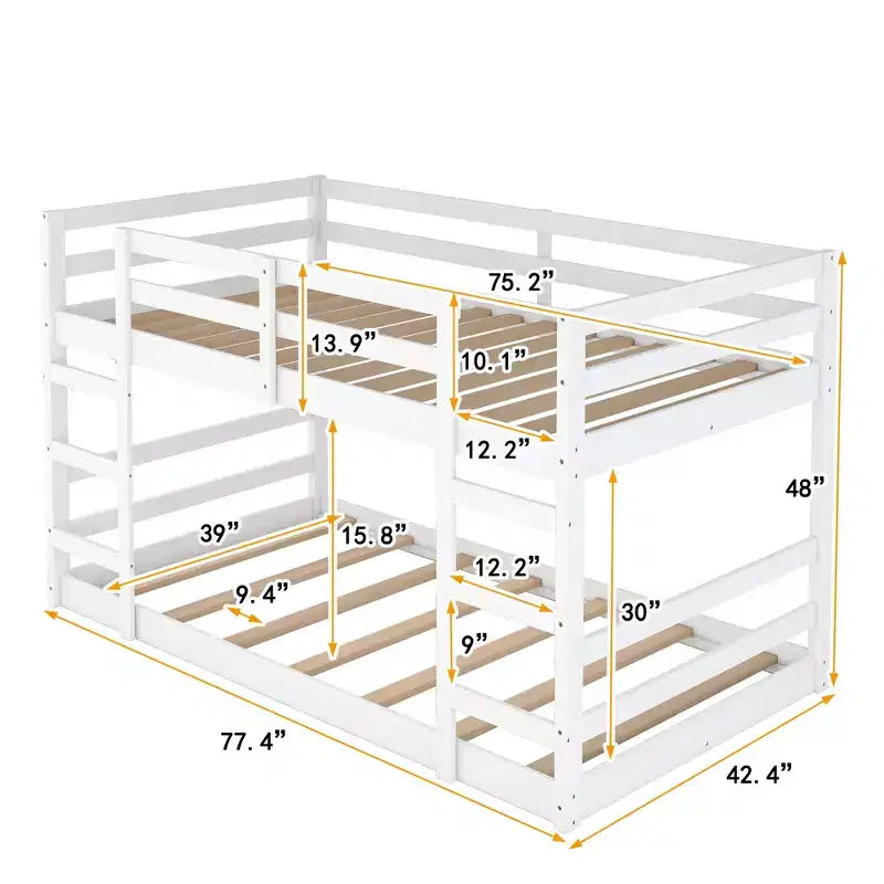 Lit superposé bas, Lit superposé en bois avec échelle, Lit superposé avec garde-corps complets