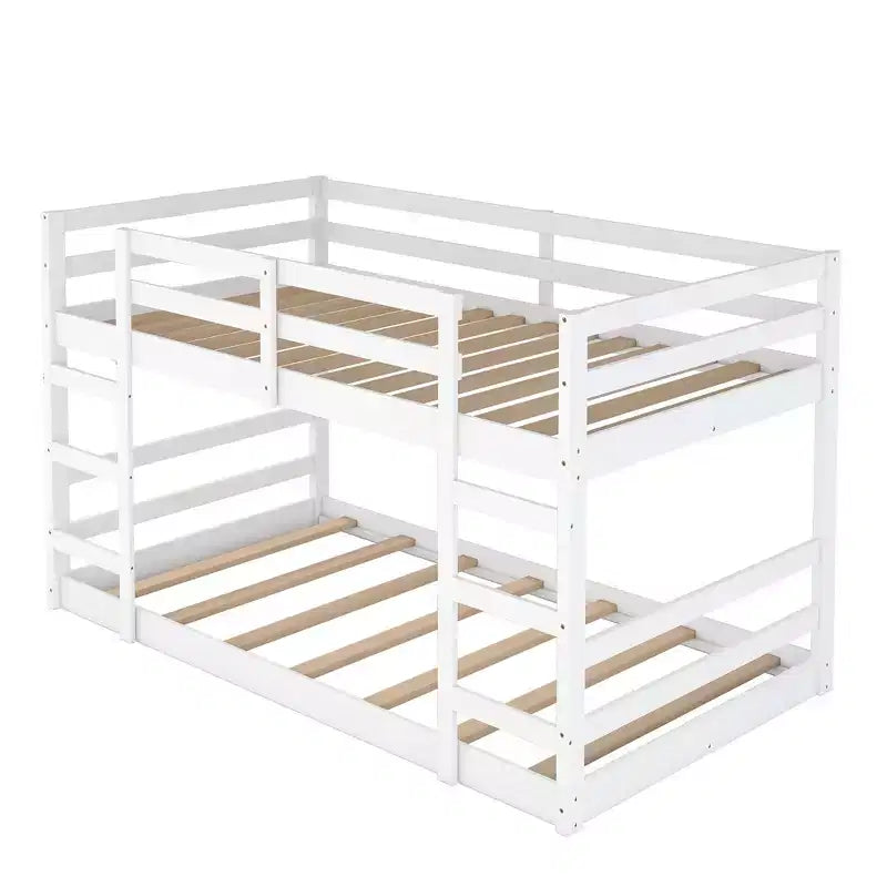 Lit superposé bas, Lit superposé en bois avec échelle, Lit superposé avec garde-corps complets