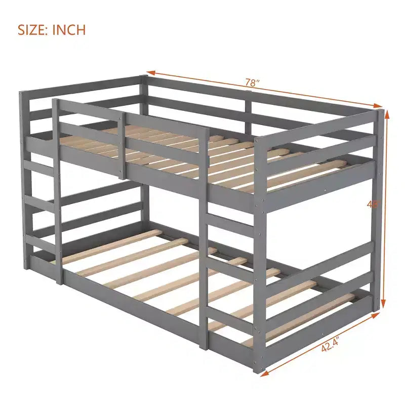 Lit superposé bas, Lit superposé en bois avec échelle, Lit superposé avec garde-corps complets