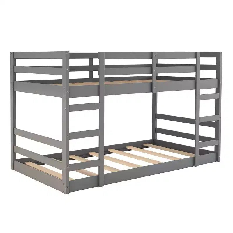 Lit superposé bas, Lit superposé en bois avec échelle, Lit superposé avec garde-corps complets