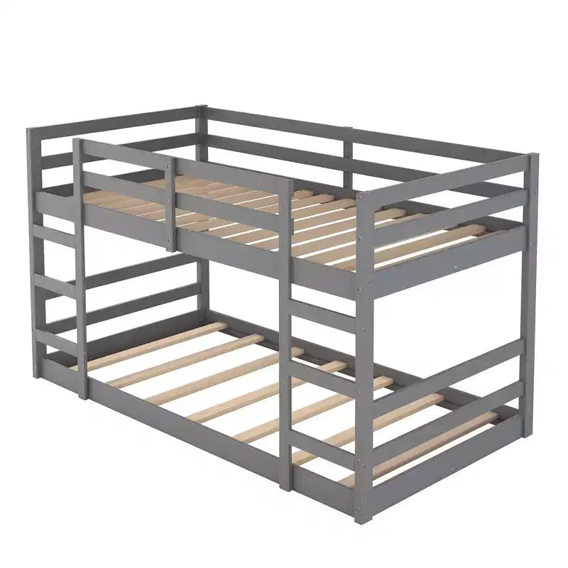 Lit superposé bas, Lit superposé en bois avec échelle, Lit superposé avec garde-corps complets