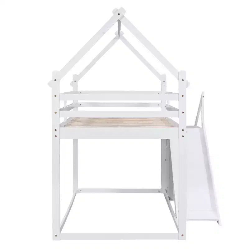 Lits superposés maison avec toboggan et escaliers de rangement, lit superposé double en bois avec toit et escaliers pour filles et garçons