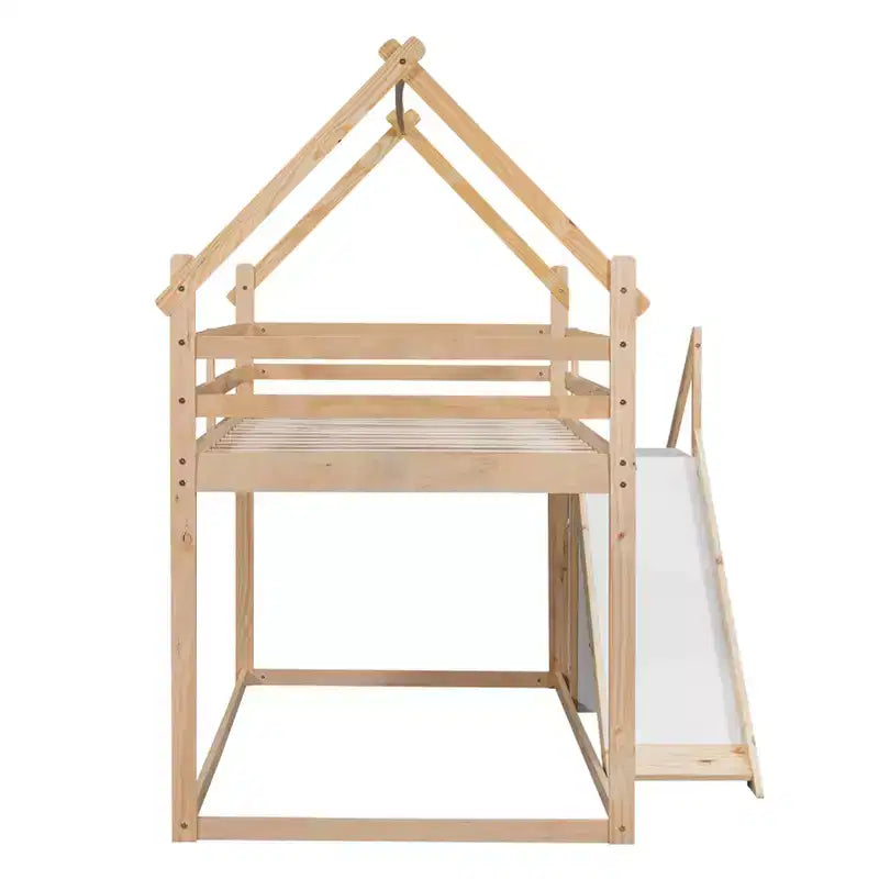 Lits superposés maison avec toboggan et escaliers de rangement, lit superposé double en bois avec toit et escaliers pour filles et garçons