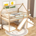 House Bunk Beds with Slide and Storage Stairs, Kids Wood Twin over Twin Bunk Bed with Roof and Stairs for Girls Boys