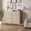 Rattan Chest of Drawers, 8-Drawer Dresser with Wood Legs and Metal Handles, Boho Style Storage Organizer for Bedroom