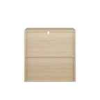 Bahut de rangement avec portes coulissantes, meuble de rangement d'appoint avec étagères ouvertes et fermées à 2 niveaux, naturel+blanc