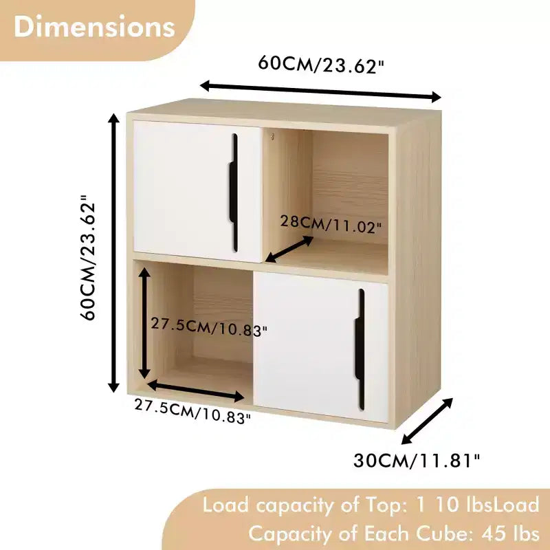 Bahut de rangement avec portes coulissantes, meuble de rangement d'appoint avec étagères ouvertes et fermées à 2 niveaux, naturel+blanc