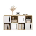 Bahut de rangement avec portes coulissantes, meuble de rangement d'appoint avec étagères ouvertes et fermées à 2 niveaux, naturel+blanc