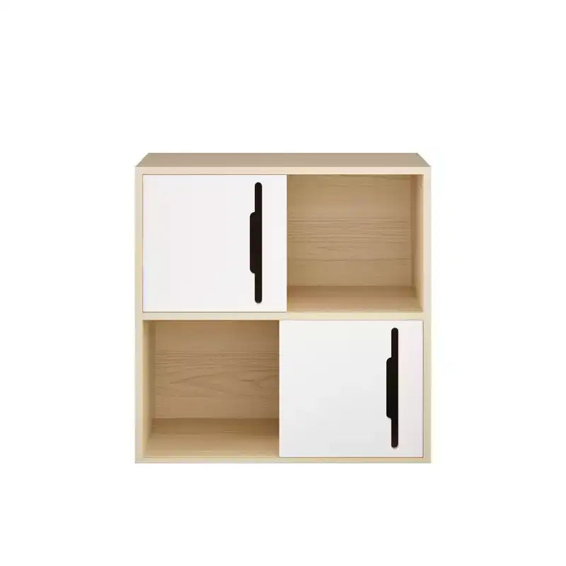 Bahut de rangement avec portes coulissantes, meuble de rangement d'appoint avec étagères ouvertes et fermées à 2 niveaux, naturel+blanc