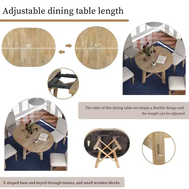 Table à manger ronde de 58 pouces de style ferme, table de cuisine avec pieds épais croisés et plateau lourd, table pliante pour salle à manger