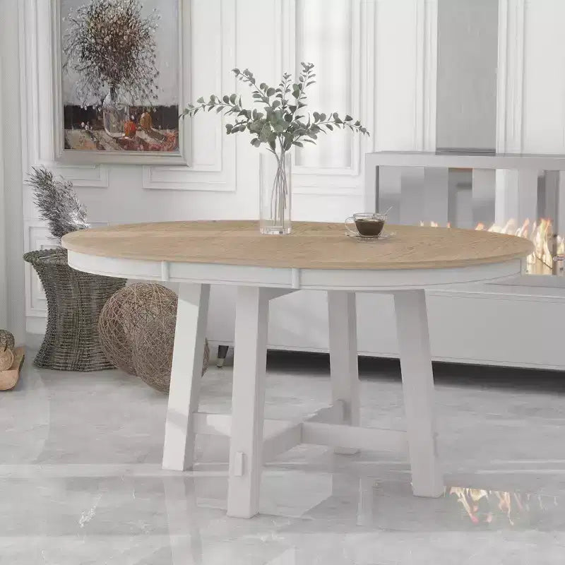 Table à manger ronde de 58 pouces de style ferme, table de cuisine avec pieds épais croisés et plateau lourd, table pliante pour salle à manger