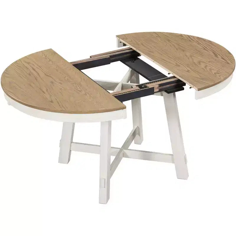 Table à manger ronde de 58 pouces de style ferme, table de cuisine avec pieds épais croisés et plateau lourd, table pliante pour salle à manger