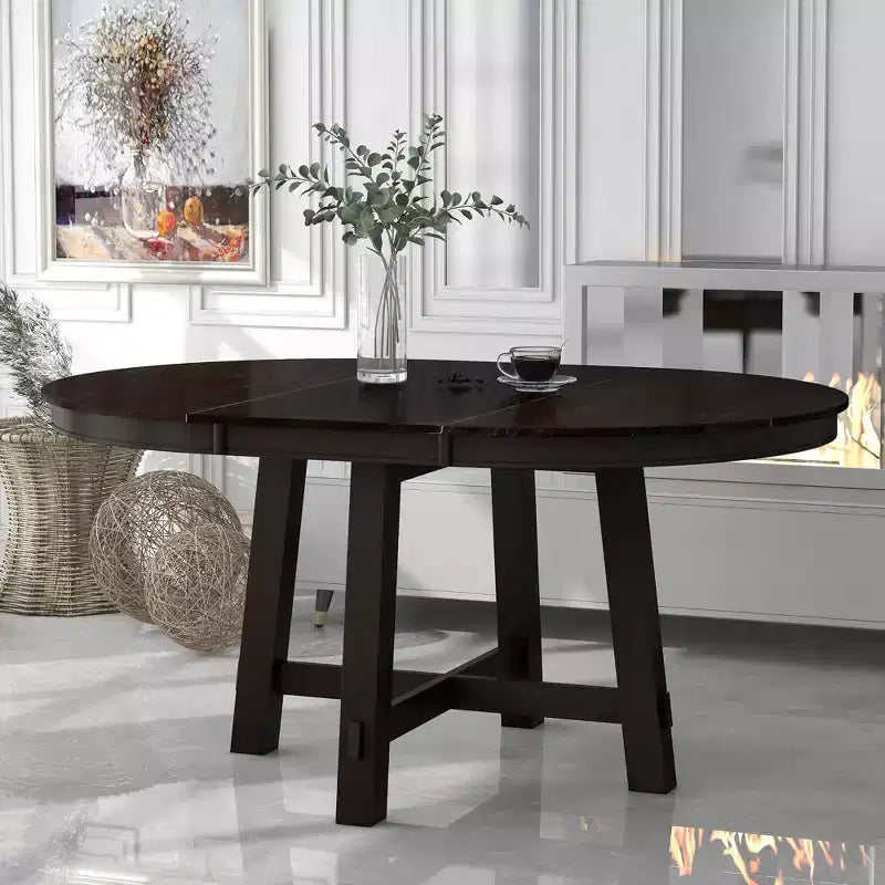Table à manger ronde de 58 pouces de style ferme, table de cuisine avec pieds épais croisés et plateau lourd, table pliante pour salle à manger