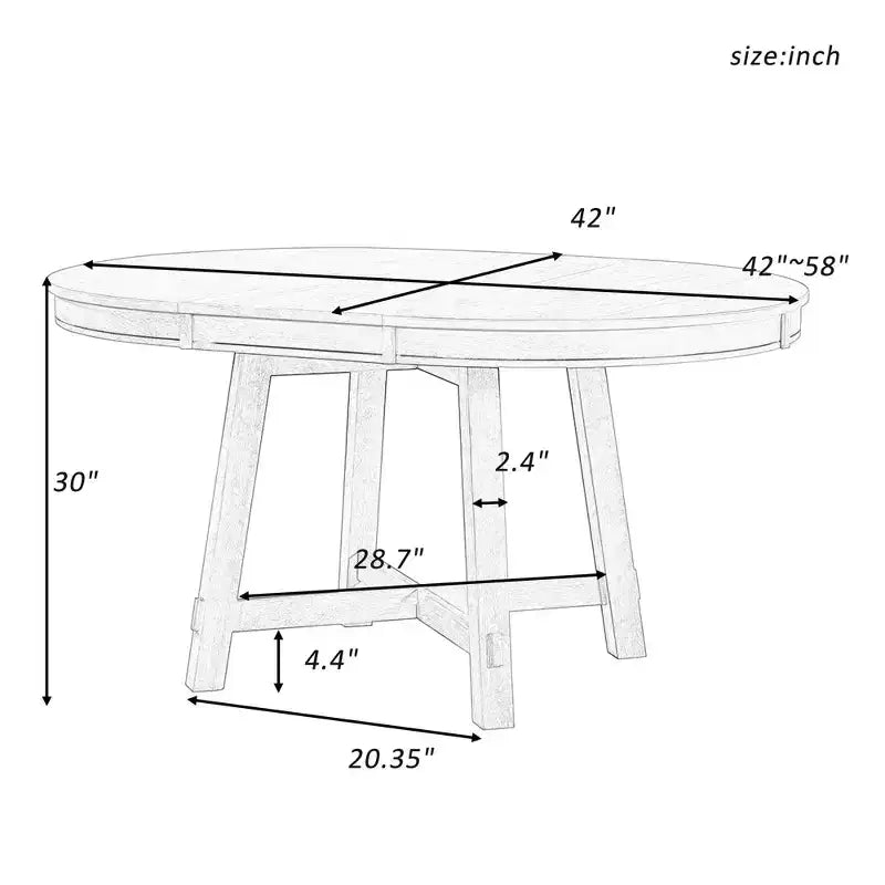 Table à manger ronde de 58 pouces de style ferme, table de cuisine avec pieds épais croisés et plateau lourd, table pliante pour salle à manger