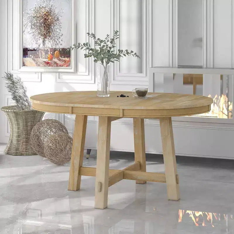 Table à manger ronde de 58 pouces de style ferme, table de cuisine avec pieds épais croisés et plateau lourd, table pliante pour salle à manger