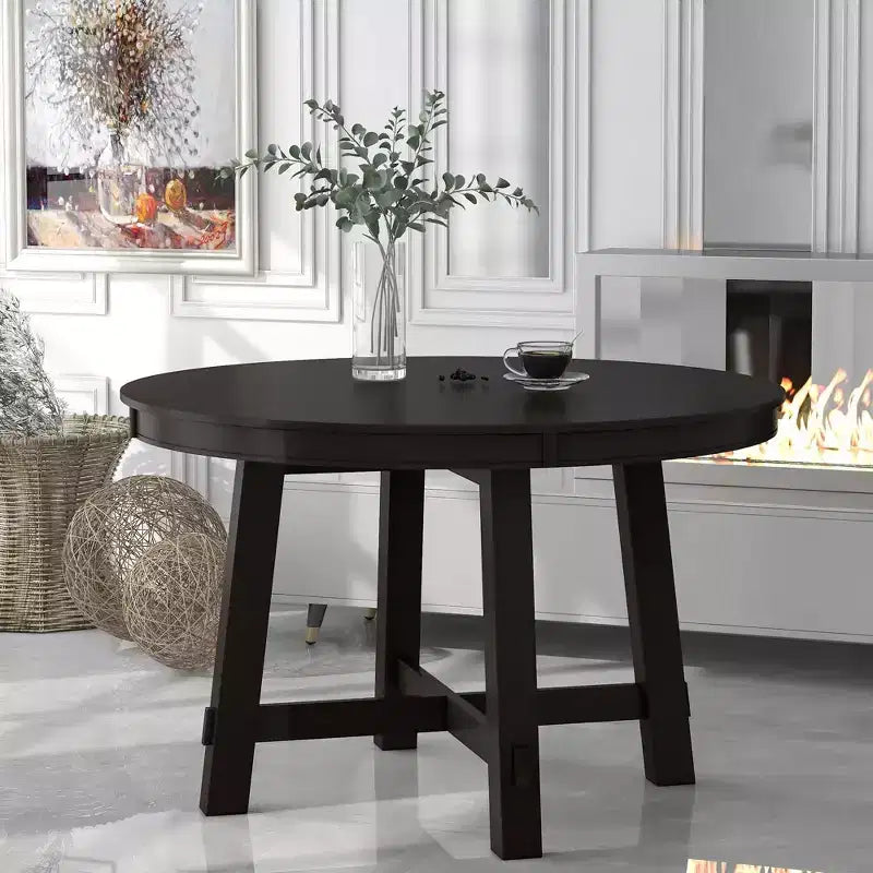 Table à manger ronde de 58 pouces de style ferme, table de cuisine avec pieds épais croisés et plateau lourd, table pliante pour salle à manger