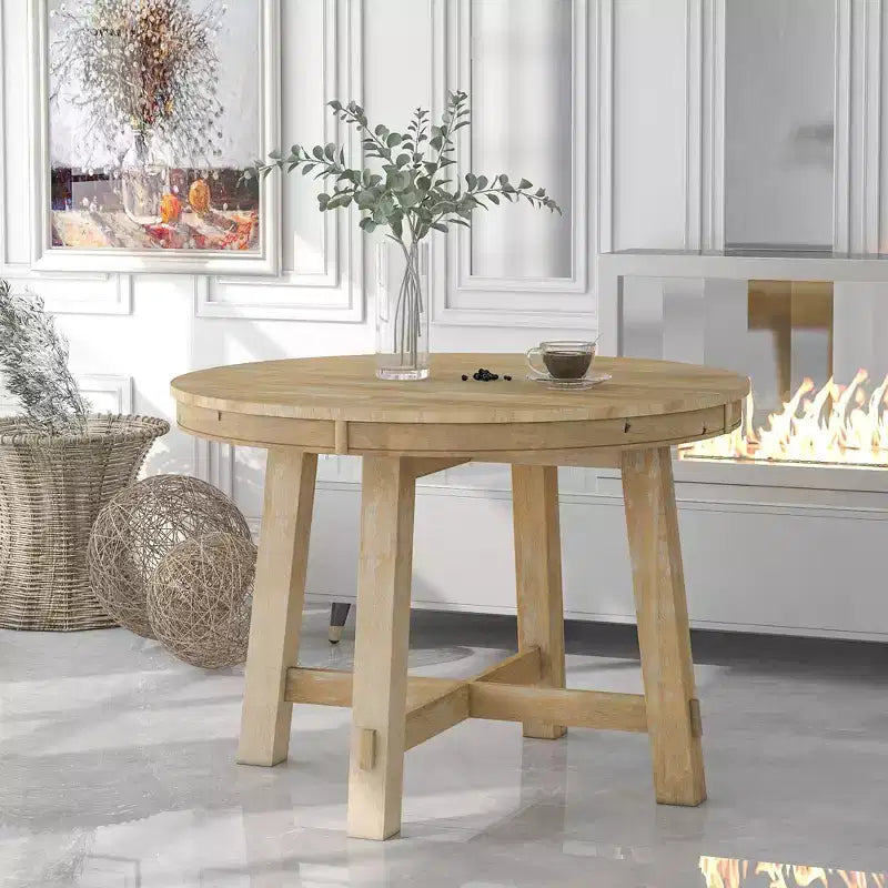 Okak 58IN Farmhouse Round Extendable Dining Table, Kitchen Table with Thick Cross Legs and Heavy Tabletop, Folding Table for Dining Room