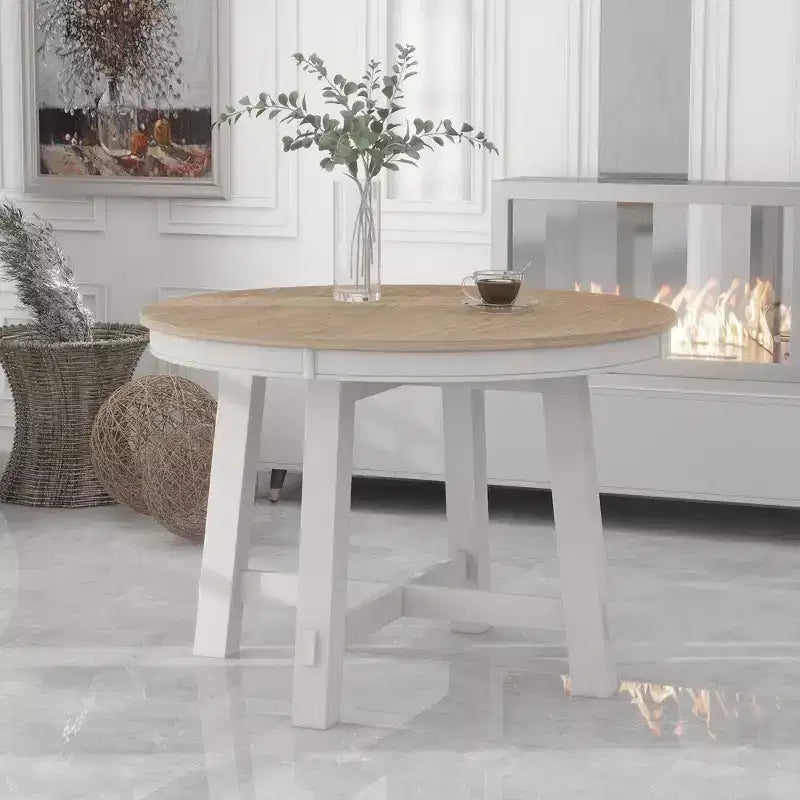 Table à manger ronde de 58 pouces de style ferme, table de cuisine avec pieds épais croisés et plateau lourd, table pliante pour salle à manger