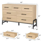 7 Commodes de chambre, commode à 5 tiroirs de 132 cm de large, commode de rangement en chêne naturel rustique pour le salon et la chambre à coucher