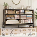 7 Commodes de chambre, commode à 5 tiroirs de 132 cm de large, commode de rangement en chêne naturel rustique pour le salon et la chambre à coucher
