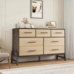 7 Commodes de chambre, commode à 5 tiroirs de 132 cm de large, commode de rangement en chêne naturel rustique pour le salon et la chambre à coucher