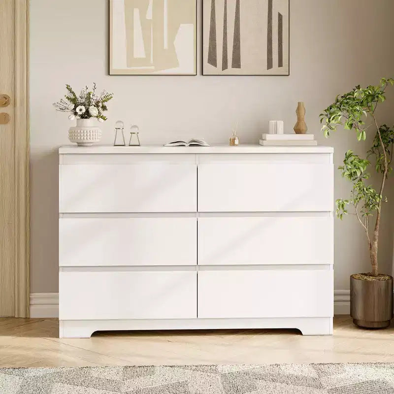 Commode Blanche Moderne à 6 Tiroirs, Commode Simple et Moderne, Commodes à 6 Tiroirs pour Rangement de Vêtements dans la Chambre, Commode Double en Bois