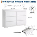 Commode Blanche Moderne à 6 Tiroirs, Commode Simple et Moderne, Commodes à 6 Tiroirs pour Rangement de Vêtements dans la Chambre, Commode Double en Bois